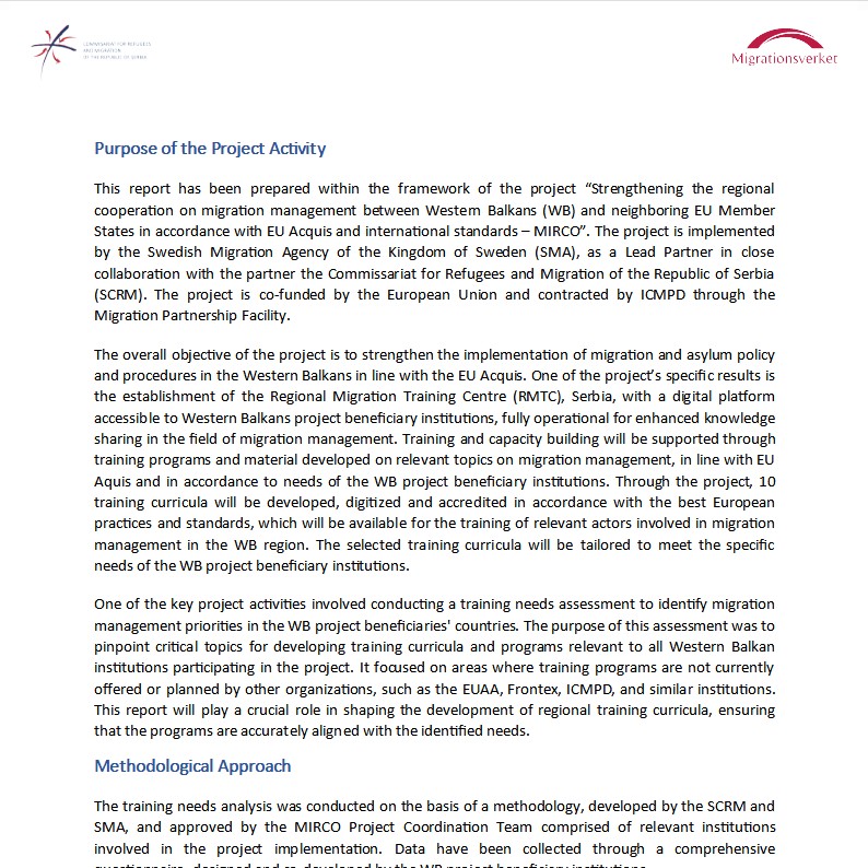 Procena potreba za obukom institucija korisnica projekta Mirko u oblasti upravljanja migracijama na zapadnom Balkanu: ključni uvidi i nalazi